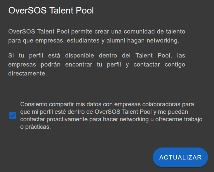 Ajustes de ingreso a OverSOS Talent Pool